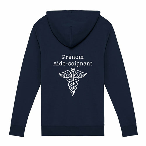 A PERSONNALISER - Sweat à capuche zippé - Aide-soignant (noir écriture blanche) - dos_0