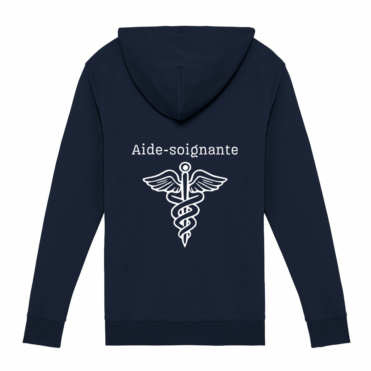 Sweat à capuche zippé - Aide-soignante (noir écriture blanche) - dos_0