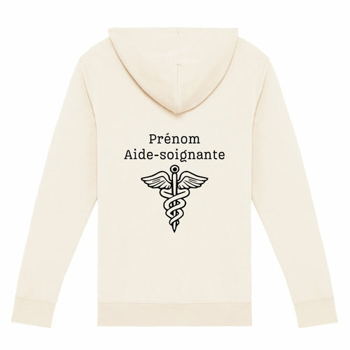 A PERSONNALISER - Sweat à capuche zippé - Aide-soignante (blanc écriture noire) - dos_0