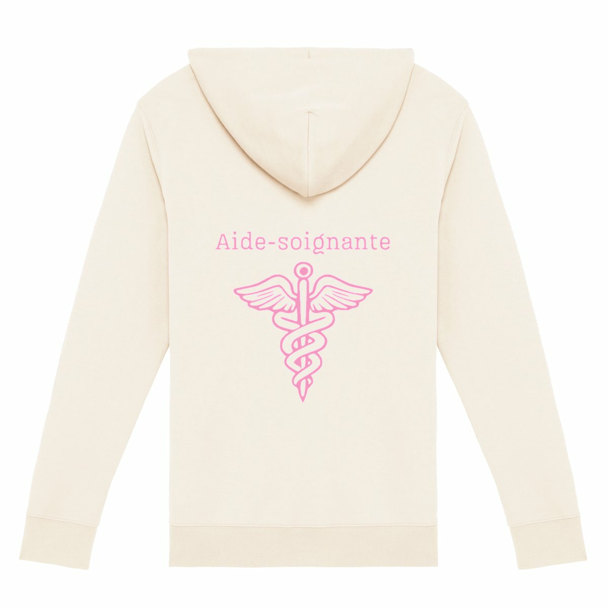 Sweat à capuche zippé - Aide-soignante (blanc écriture rose) - dos_0