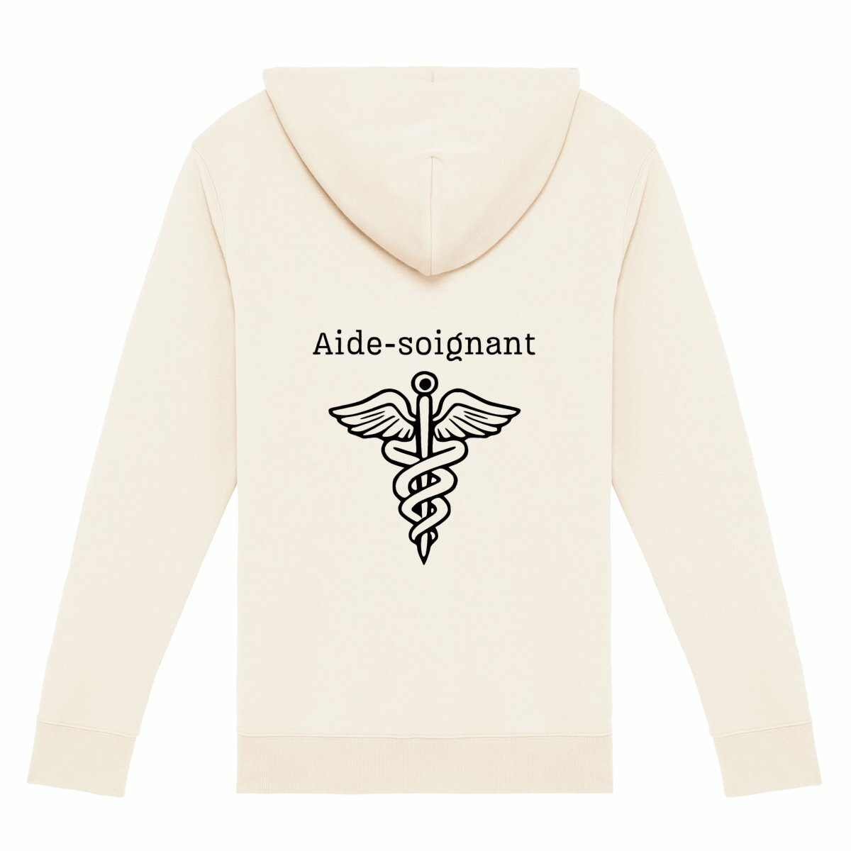 Sweat à capuche zippé - Aide-soignant (blanc écriture noire) - dos_0