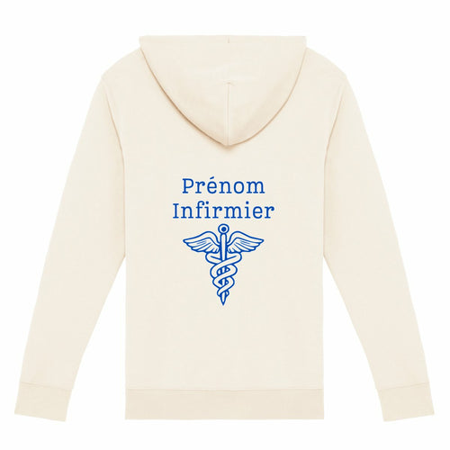 A PERSONNALISER - Sweat à capuche zippé - Infirmier (blanc écriture bleu) - dos_0
