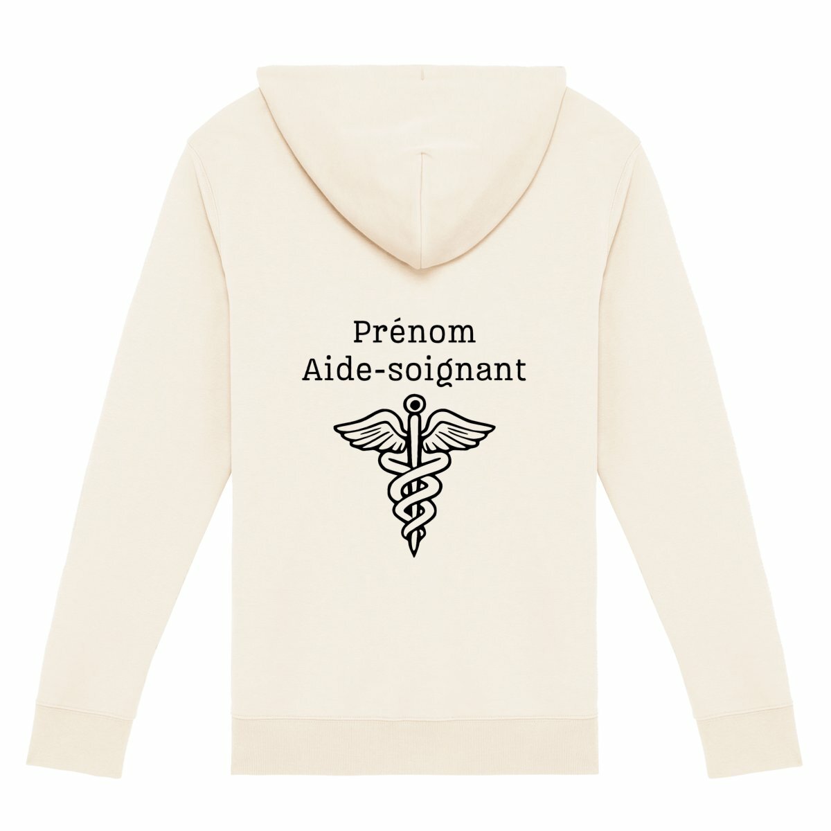 A PERSONNALISER - Sweat à capuche zippé - Aide-soignant (blanc écriture noire) - dos_0