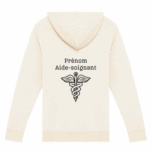A PERSONNALISER - Sweat à capuche zippé - Aide-soignant (blanc écriture noire) - dos_0