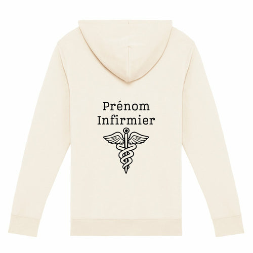 Sweat à capuche zippé - Infirmier (blanc écriture noire) - dos_0