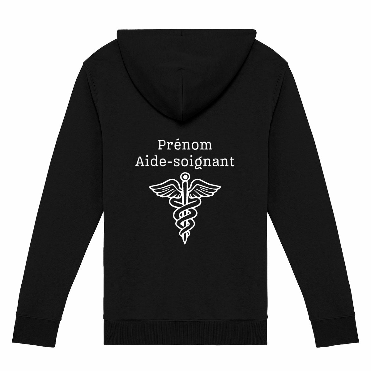 A PERSONNALISER - Sweat à capuche zippé - Aide-soignant (noir écriture blanche) - dos_1