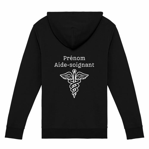 A PERSONNALISER - Sweat à capuche zippé - Aide-soignant (noir écriture blanche) - dos_1