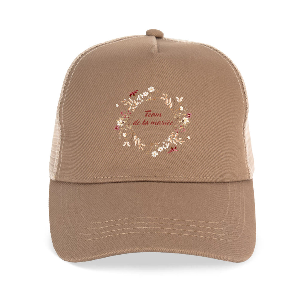 Casquette Trucker écoresponsable - Team de la mariée Camel  - face_0