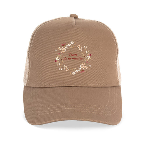 Casquette Trucker écoresponsable - Team de la mariée Camel  - face_0