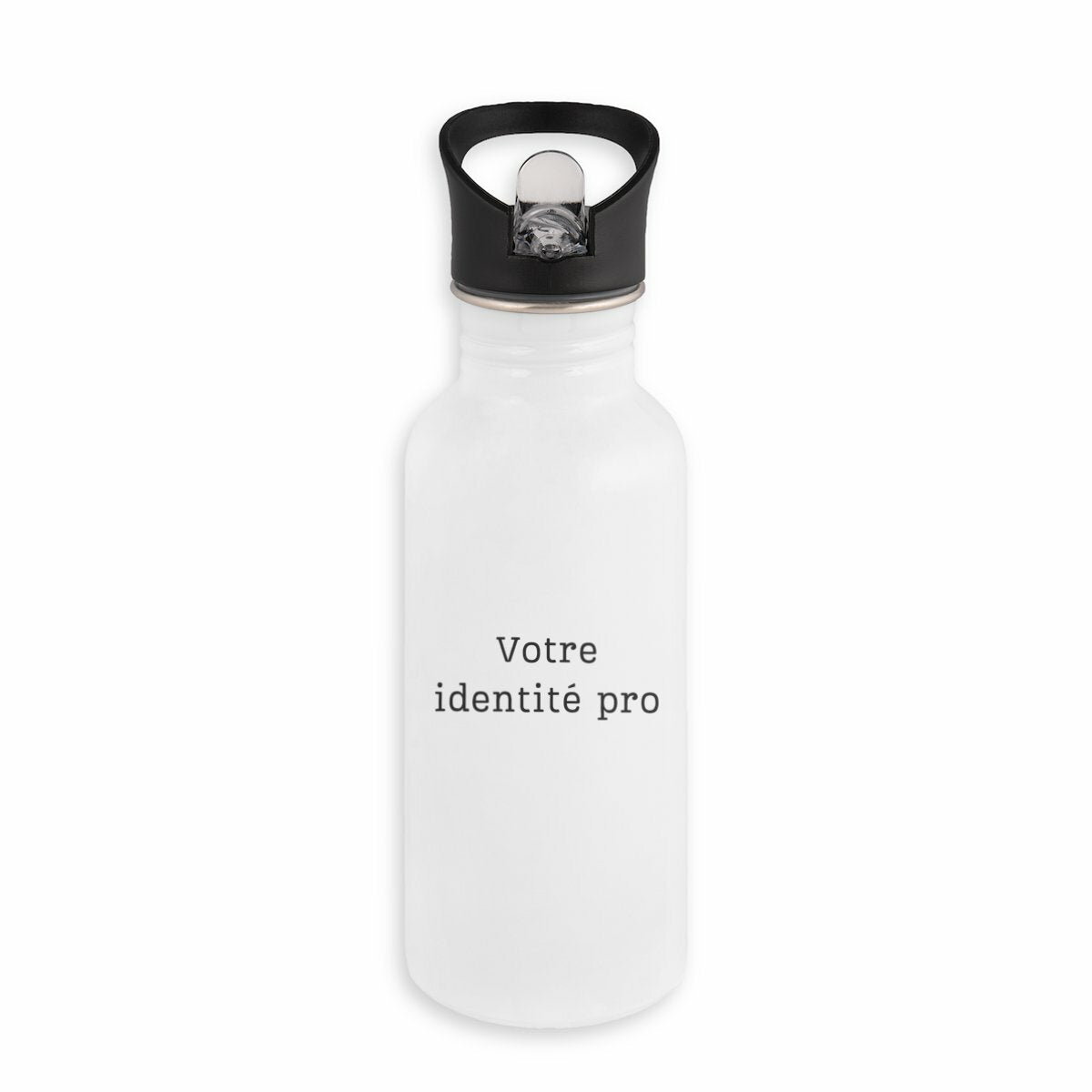 Bouteille en inox avec paille  - face_blanc