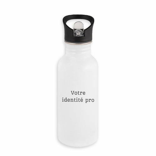 Bouteille en inox avec paille  - face_blanc