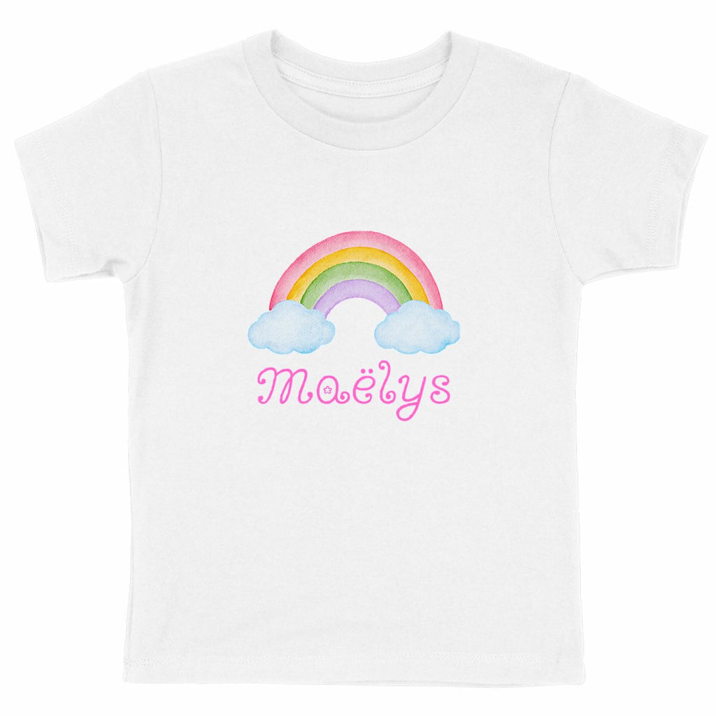 T-shirt Enfant avec Prénom - Arc en ciel  - face_blanc