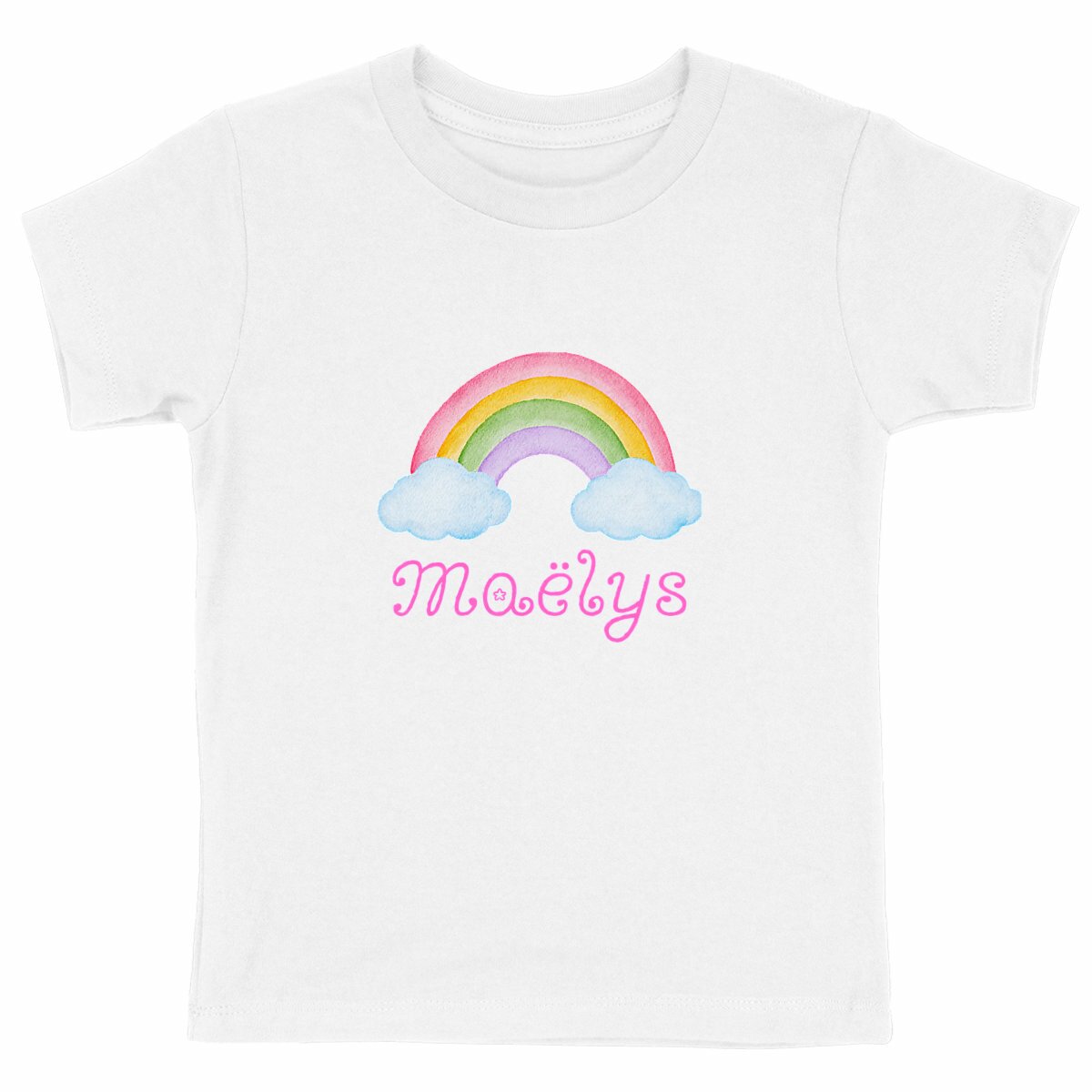 T-shirt Enfant avec Prénom - Arc en ciel  - face_blanc