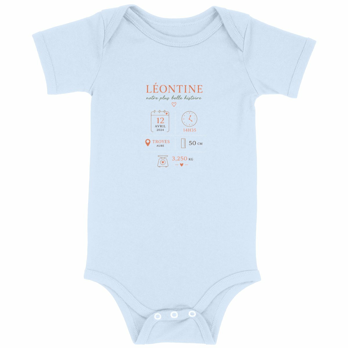 Body bébé - Souvenirs de naissance  - face_bleu